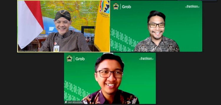 Gubernur Jateng Ganjar Pranowo saat silaturhim virtual yang digelar Grab.