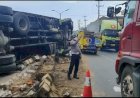 Truk Tronton Terbalik, Jalur Pantura Pekalongan Macet Hingga 10 Jam