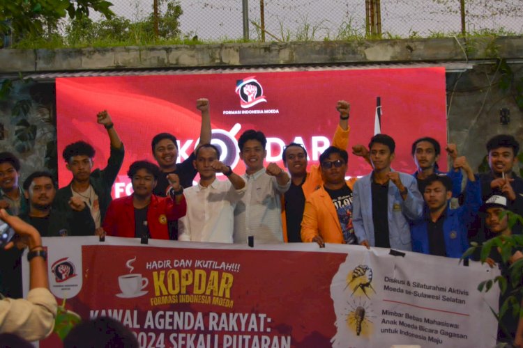 Koordinator Nasional FIM, Syifak Muhammad Yus, dalam acara Kopi Darat (Kopdar) bertema “Kawal Agenda Rakyat: Pilpres 2024 Sekali Putaran untuk Indonesia Maju” di Gori Artisan Coffee, Makassar, Sulawesi Selatan