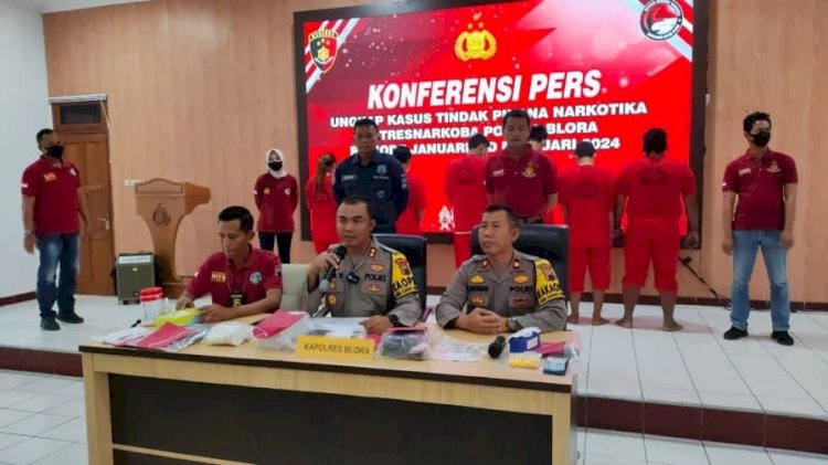 Polres Blora menangkap pelaku penyalahgunaan narkoba digelar dalam konferensi pers, di Aula Arya Guna Polres Blora, Kamis (8/2) siang. RMOL Jateng 
