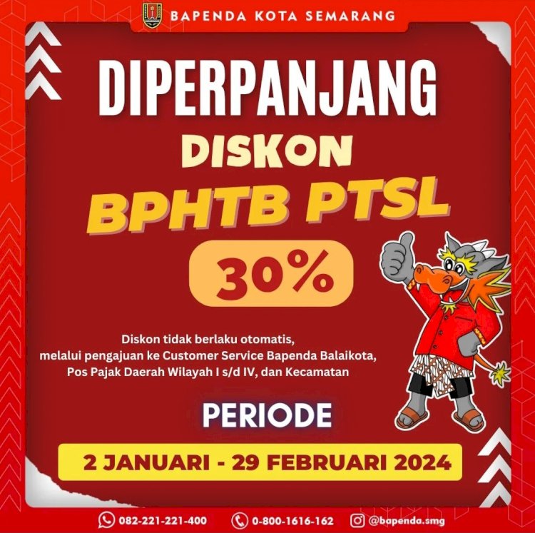 Diskon BPHTB 30 persen dan pemutihan bebas biaya tunggakan PBB masih berlaku sampai terakhir 29 Februari. Istimewa