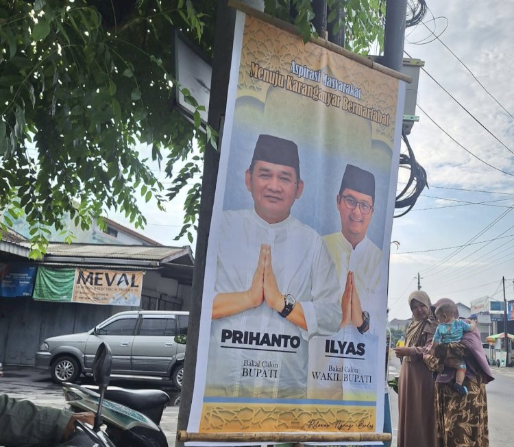 Spanduk bergambar Prihanto-Ilyas yang sempat terbentang di kawasan Ngringo, Jaten. Namun, spanduk tak lama hilang begitu saja bak ditelan bumi. Dian Tanti/RMOLJateng