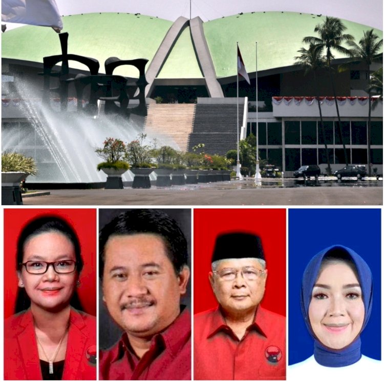 Gedung DPR RI (atas) kini tak lagi menjadi kantor bagi (dari kiri) Agustina Wilujeng (PDIP), Sunarna (PDIP), Heru Sudjatmoko (PDIP), dan Eva Yuliana (Nasdem). Dok.RMOLJateng
