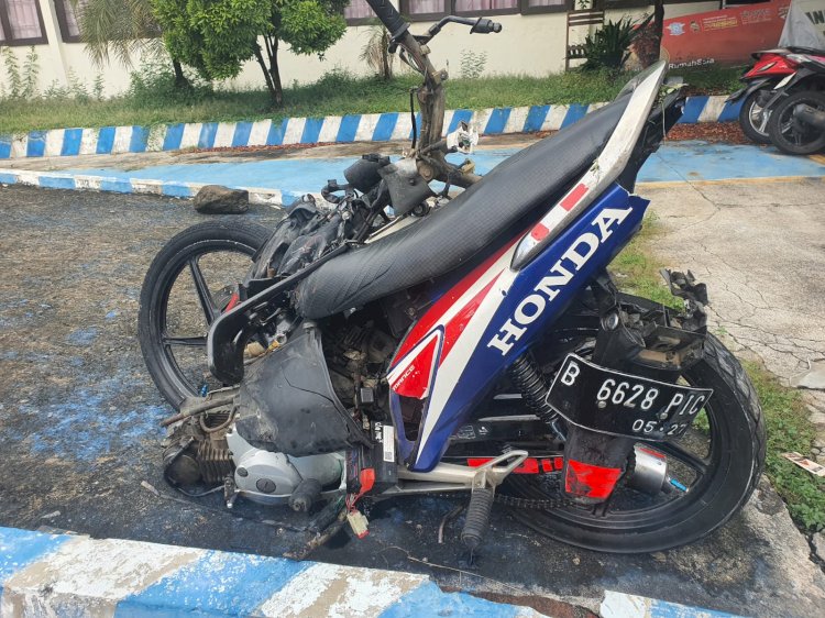 Sepeda motor yang dikendarai korban mengalami rusak parah. Humas Polres Wonogiri