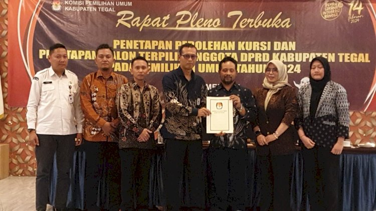 Komisi Pemilihan Umum (KPU) Kabupaten Tegal telah menetapkan hasil perolehan kursi dan calon terpilih anggota DPRD Kabupaten Tegal untuk Pemilihan Umum 2024. Ist