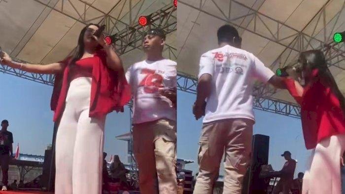  Aksi pelecehan seksual dari tangkapan layar video yang dilakukan salah seorang buruh pabrik garmen di Margorejo, Pati kepada penyanyi dangdut berbuntut panjang.  
