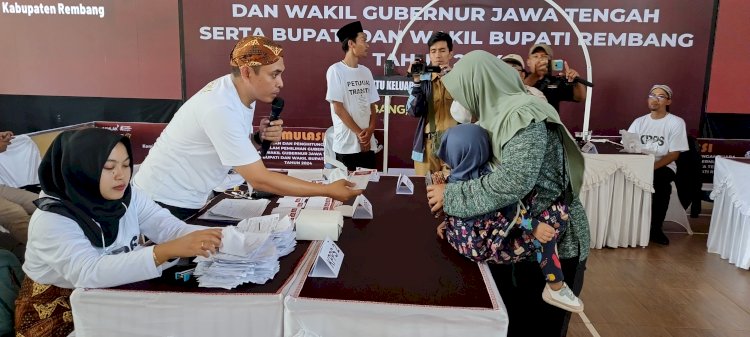 Suasana Simulasi Pemungutan Dan Penghitungan Suara Yang Digelar Komisi Pemilihan Umum (KPU) Rembang. Yon Daryono/RMOLJawaTengah
