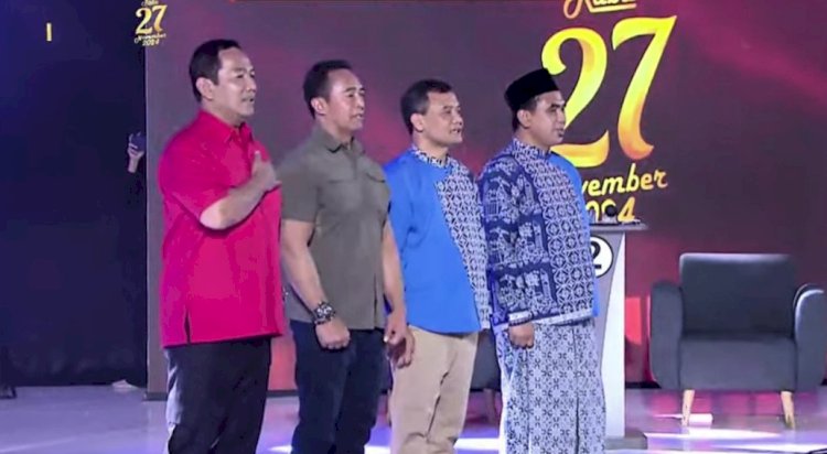 Debat kedua Pilkada Jawa Tengah 2024, Minggu (10/11) malam, Andika Perkasa dan Ahmad Luthfi setuju meningkatkan minat generasi muda terjun ke pertanian. Dicky Aditya/RMOLJateng 