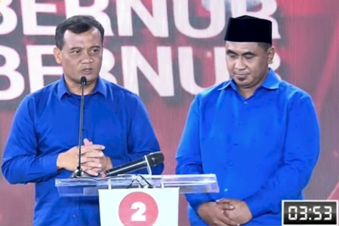Ahmad Luthfi-Taj Yasin Maimoen di acara debat terakhir Pilkada Jawa Tengah 2024, siap mewujudkan program 'Ngopeni' dan 'Ngelakoni' demi keinginan masyarakat Jawa Tengah. Dicky Aditya/RMOLJateng 