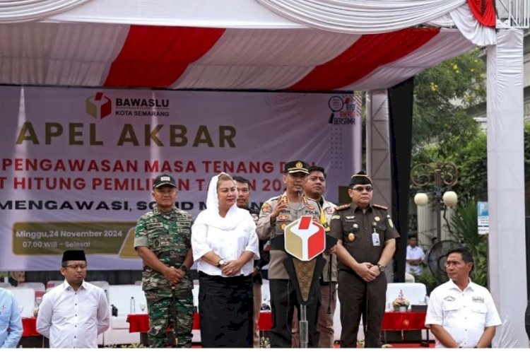 Apel Akbar Pengawasan Masa Tenang digelar Forkopimda Kota Semarang, Minggu (24/11) memastikan Pilkada 2024 di Kota Semarang lancar, aman, dan damai. Dicky Aditya/RMOLJateng