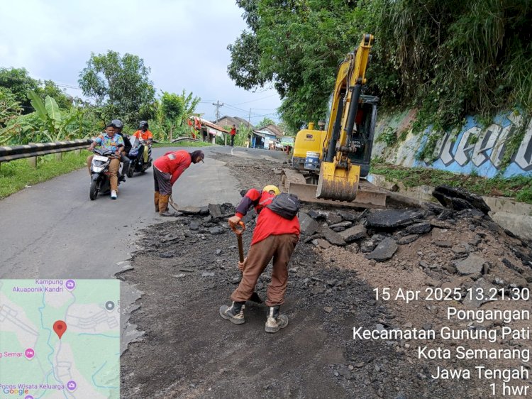 Perbaikan Jalan Rusak Di Wilayah Gunungpati Atas Keluhan Warga Melalui Kanal Lapor Semar AWP.  Dokumentasi Pemkot Semarang