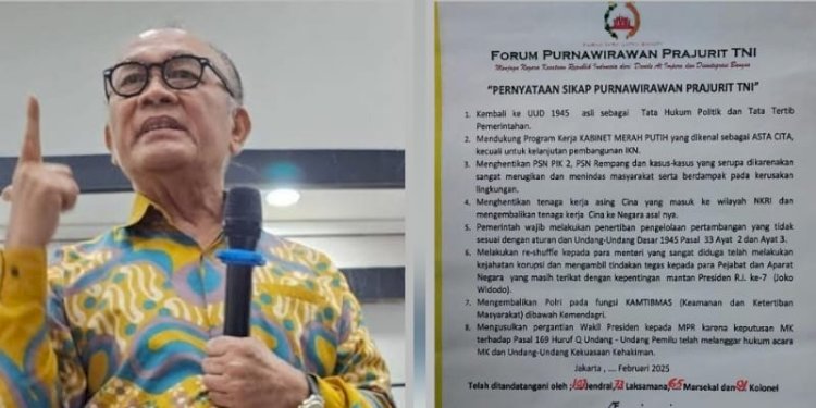 Mayor Jenderal TNI (Purn) Dr Saurip Kadi: Kritik Forum Purnawirawan TNI Gagal Pahami Esensi Demokrasi. Istimewa