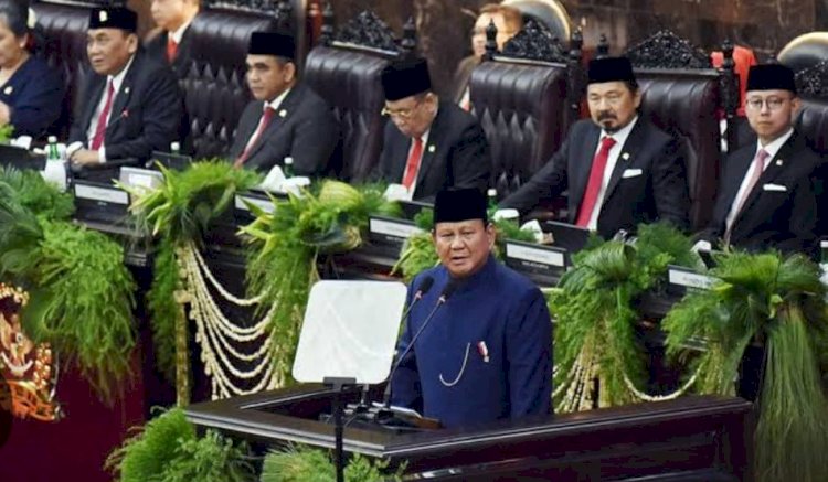 Presiden Prabowo Subianto Pidato Di Hadapan Para Anggota Legislatif, Dewan Perwakilan Rakyat Republik Indonesia. Dokumentasi