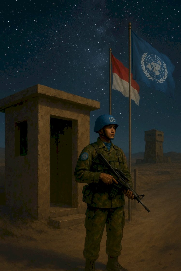 Ilustrasi Artificial Intelligence Tentang Kontingen Indonesia Bertugas Di UNEF Mesir 1978 Melaksanakan Jaga Malam Di Pos Monyet. Istimewa